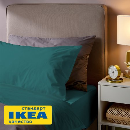 Простыня на резинке ЛЮТЕСМИО (ИКЕА ЛЮКТЭСМИН) 160x200, темно-зеленый, сатин, лиоцелл KL-50102010. Интернет магазин Гранд Багаж 