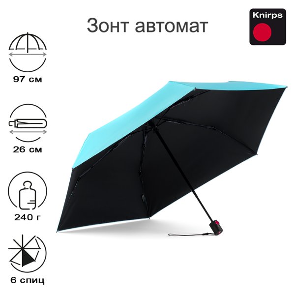 Зонт Knirps автомат U.200 Ultra Light Medium Duomatic TURQUOISE WITH BLACK COATING INSIDE UV PROTECTION HEATSHIELD 95 2200 1340 Зонт Knirps автомат U.200 Ultra Light Medium Duomatic TURQUOISE WITH BLACK COATING INSIDE UV PROTECTION HEATSHIELD 95 2200 1340