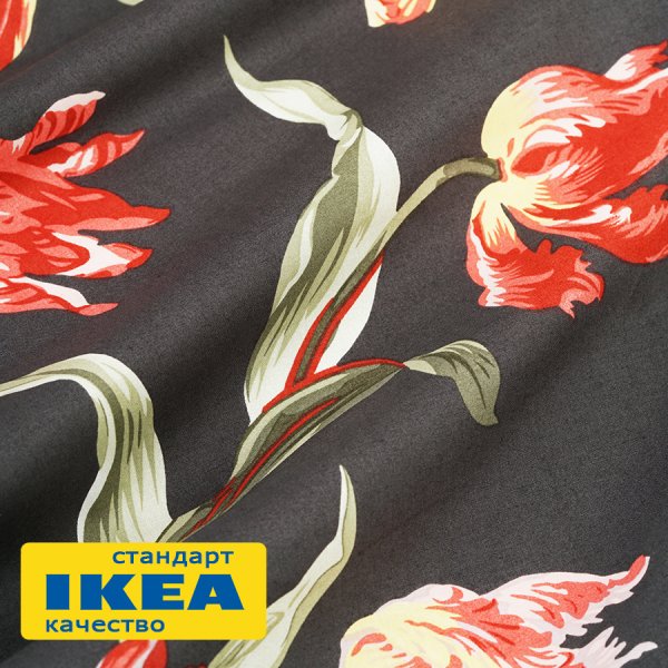 Пододеяльник 2-сп., 2 наволочки ОЛАНТОР (ИКЕА ÅLANDSROT) 200x200/50x70, цветочный принт/черный, поплин KL-50554915. Интернет магазин Гранд Багаж 