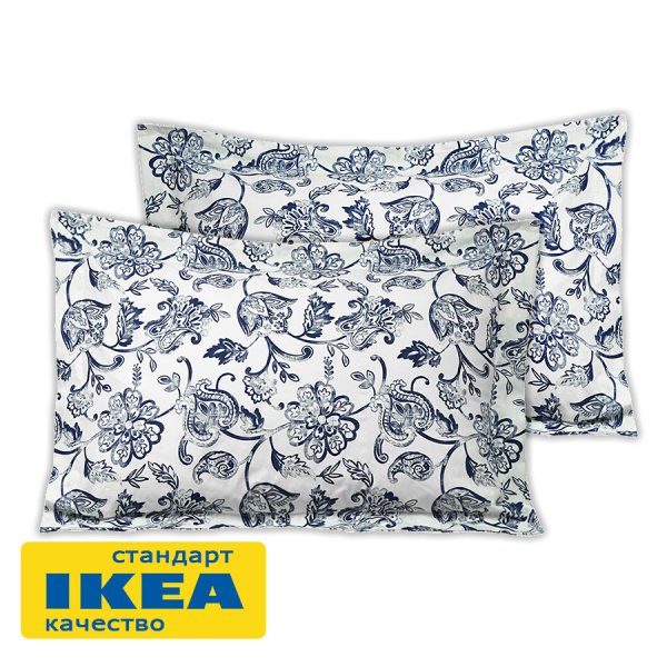 Наволочки 2 шт МАГНОЛИЯ (ИКЕА ЮНИМАГНОЛИЯ) 50x70 с ушками, цветочный орнамент/синий, поплин KL-53694222