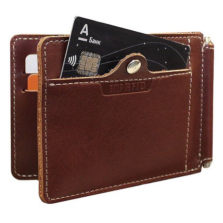Зажим для денег мужской из натуральной кожи ОК-S/коричневый STOP RFID. Интернет магазин Гранд Багаж