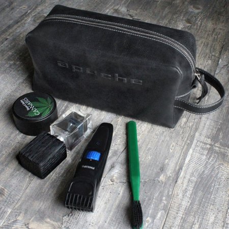 Кожаная дорожная косметичка-несессер Apache черный Н-1-А