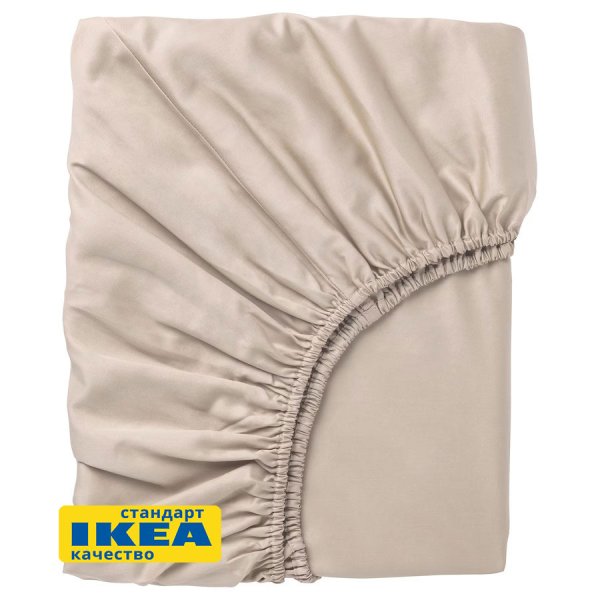 Простыня на резинке НАТЕСМИО (ИКЕА НАТТЭСМИН) 90x200, светло-бежевый, сатин KL-60442745