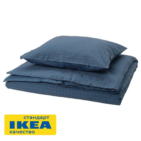 Пододеяльник 1,5-сп., наволочка ДОРОТЕЯ (ИКЕА DOFTAKLEJA) 150x200/50x70, темно-синий в светло-бежевую полоску KL-07548303. Интернет магазин Гранд Багаж 