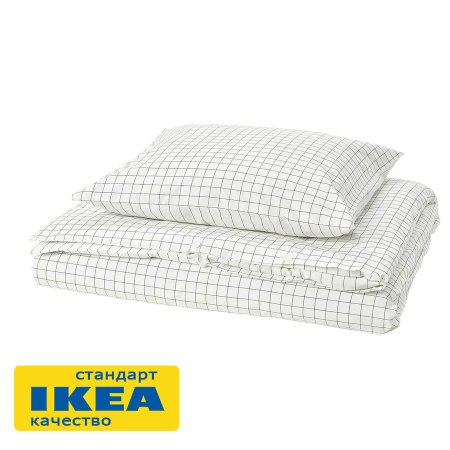 Пододеяльник 1,5-сп., наволочка ДОРОТЕЯ (ИКЕА DOFTAKLEJA) 150x200/50x70, белый в серую полоску/клетку KL-17241248. Интернет магазин Гранд Багаж 