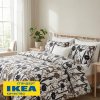 Пододеяльник 2-сп, 2 наволочки ЛУНДАСКА (ИКЕА LUNDSKAFTING) 200x200/50x70, белый/темно-коричневый, перкаль KL-37990487. Интернет магазин Гранд Багаж 