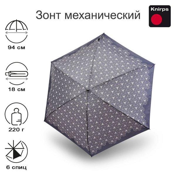Зонт Knirps механический TS.010 Slim Small Manual LOTUS BLACK 95 4010 4800