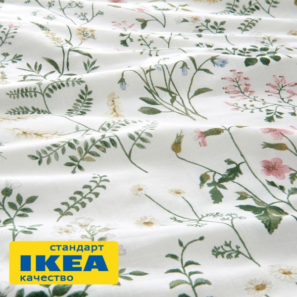 Пододеяльник 2-сп., 2 наволочки ТИМЬЯН (ИКЕА TIMJANSMOTT) 200x200/50x70, белый/цветочный принт, поплин KL-70522591. Интернет магазин Гранд Багаж 