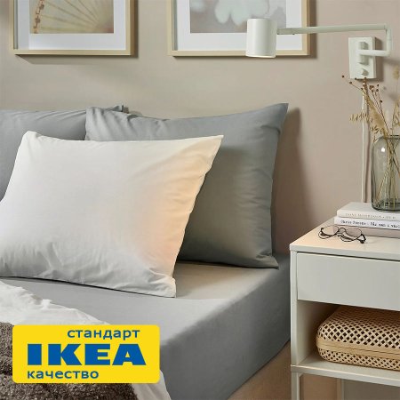 Простыня на резинке ДВАЛИЯ (ИКЕА DVALA) 140x200, светло-серый, миткаль KL-87929386. Интернет магазин Гранд Багаж 