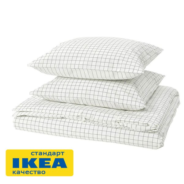 Пододеяльник 2-сп, 2 наволочки ДОРОТЕЯ (ИКЕА DOFTAKLEJA) 200x200/50x70, белый в серую полоску/клетку KL-17595112. Интернет магазин Гранд Багаж 