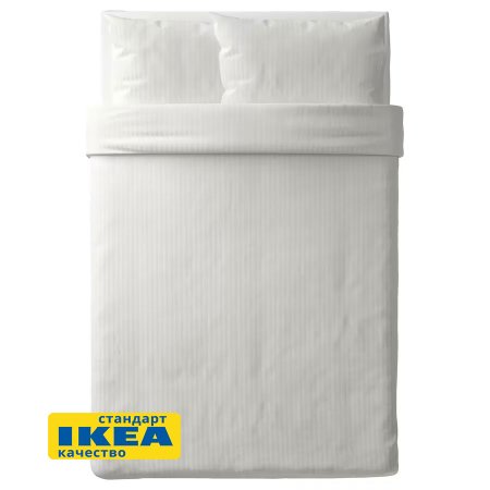 Еврокомплект постельного белья из сатина ViGrand НАТЕСМИО, белый страйп. Аналог IKEA НАТТЭСМИН