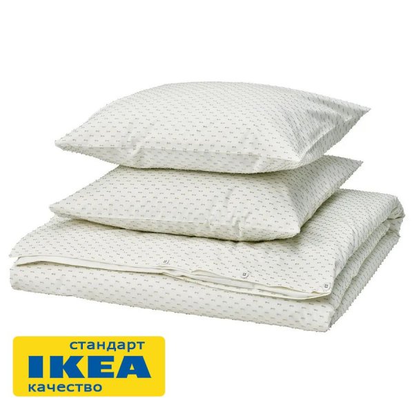 Пододеяльник 2-сп, 2 наволочки БАКЕЛИЯ (ИКЕА BANDKNIPPE) 200x200/50x70, белый/зеленый, хлопок KL-77699686. Интернет магазин Гранд Багаж 