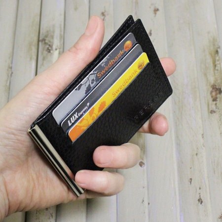 Зажим для денег из натуральной кожи ОК-PS/черный STOP RFID. Интернет магазин Гранд Багаж