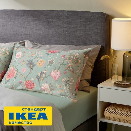 Простыня на резинке АСЕЛИЯ (ИКЕА NÄSSELKLOCKA) 180x200, светлый серо-зеленый/однотонный, сатин KL-57158953. Интернет магазин Гранд Багаж 