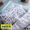 Пододеяльник 1,5-сп., наволочка с ушками МАГНОЛИЯ (ИКЕА ЮНИМАГНОЛИЯ) 145x215/50x70, цветочный орнамент/синий, поплин KL-95620471