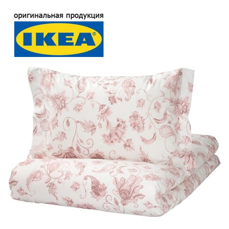 Пододеяльник 1,5 спальный, наволочка IKEA КЮССБЛОММА 150x200/50x70, цветочный орнамент/в полоску, бязь IK-90534927