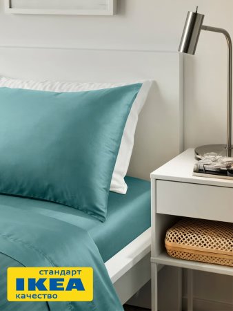 Простыня прямая НАТЕСМИО (ИКЕА NATTJASMIN) 150x260, темно-бирюзовый, сатин KL-17200291. Интернет магазин Гранд Багаж 