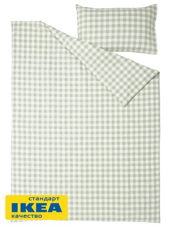 Пододеяльник 1,5-сп., наволочка ДАВИНИЯ (ИКЕА EKTANDVINGE) 150x200/50x70, светло-зеленый/клетка KL-67446367. Интернет магазин Гранд Багаж 