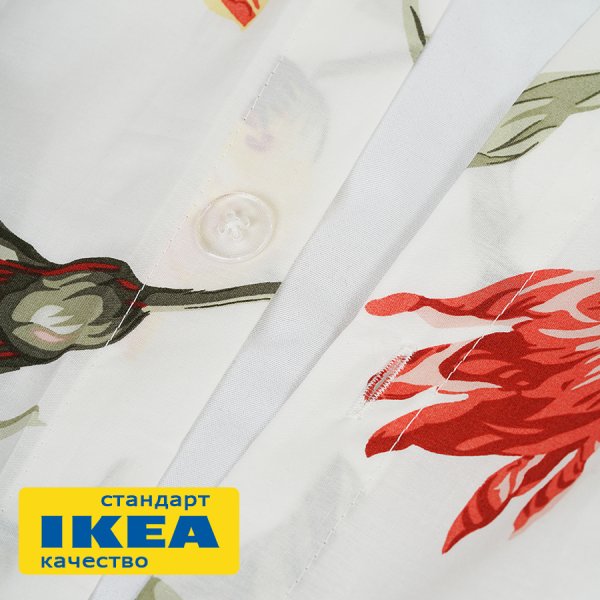 Пододеяльник 1,5-сп., наволочка ОЛАНТОР (ИКЕА ÅLANDSROT) 150x200/50x70, цветочный принт/белый, поплин KL-20541120. Интернет магазин Гранд Багаж 