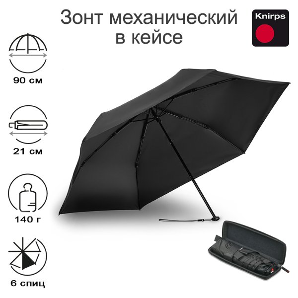 Зонт Knirps механический X4U в кейсе BLACK WITH BLACK COATING 95 6030 10012