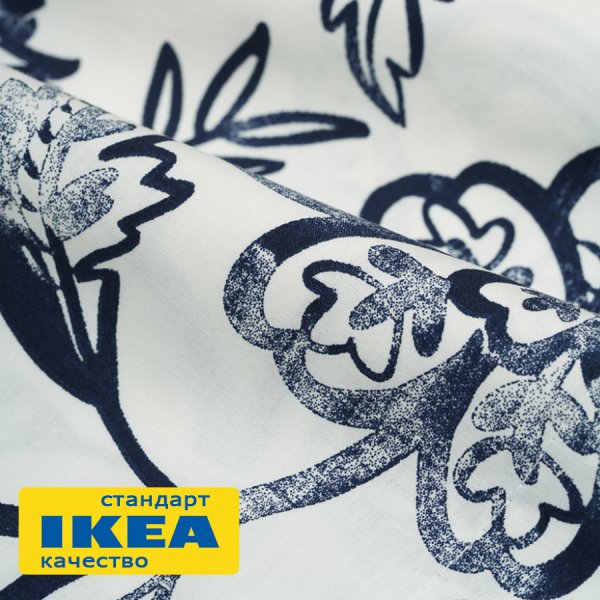 Пододеяльник 1,5-сп., наволочка с ушками МАГНОЛИЯ (ИКЕА ЮНИМАГНОЛИЯ) 145x215/50x70, цветочный орнамент/синий, поплин KL-95620471. Интернет магазин Гранд Багаж 