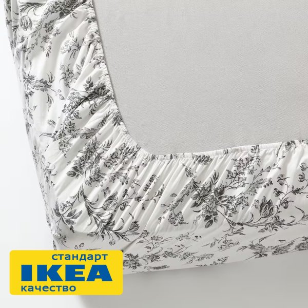 Простыня на резинке АЛЬПИНА (ИКЕА ALVINE KVIST) 140x200, белый/серый, поплин KL-55360118. Интернет магазин Гранд Багаж 