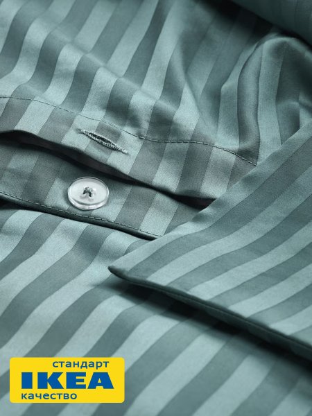 Пододеяльник 2-сп., 2 наволочки НАТЕСМИО (ИКЕА НАТТЭСМИН) 200x200/50x70, темно-бирюзовый страйп, сатин KL-47758789. Интернет магазин Гранд Багаж 