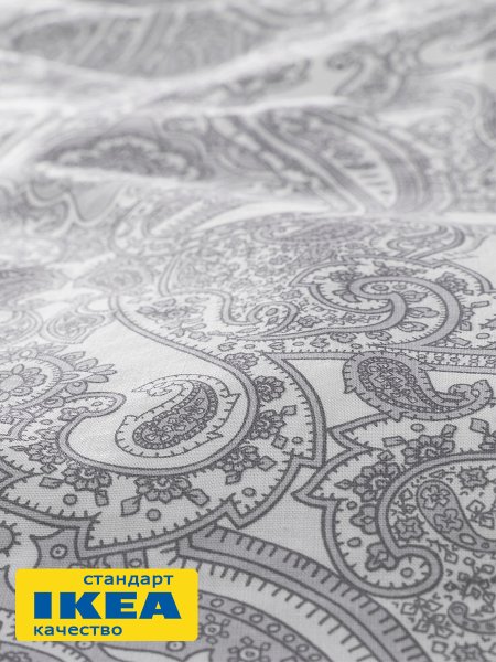 Простыня на резинке ТЕЯВАЛА (ИКЕА ЙЭТТЕВАЛЛМО) 160x200, белый/серый принт, поплин KL-436592. Интернет магазин Гранд Багаж 